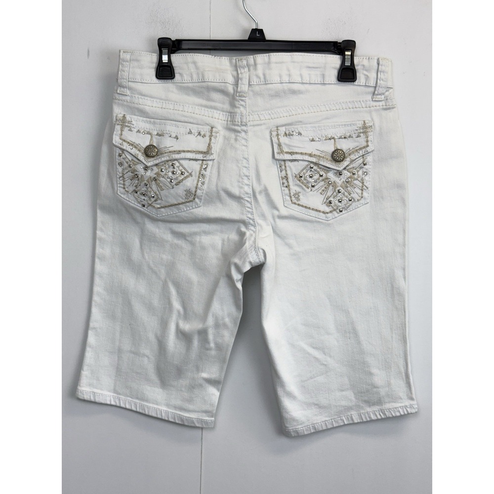 New Directions Shorts Women's 10 Bermuda Embellished Pockets 12" Inseam White